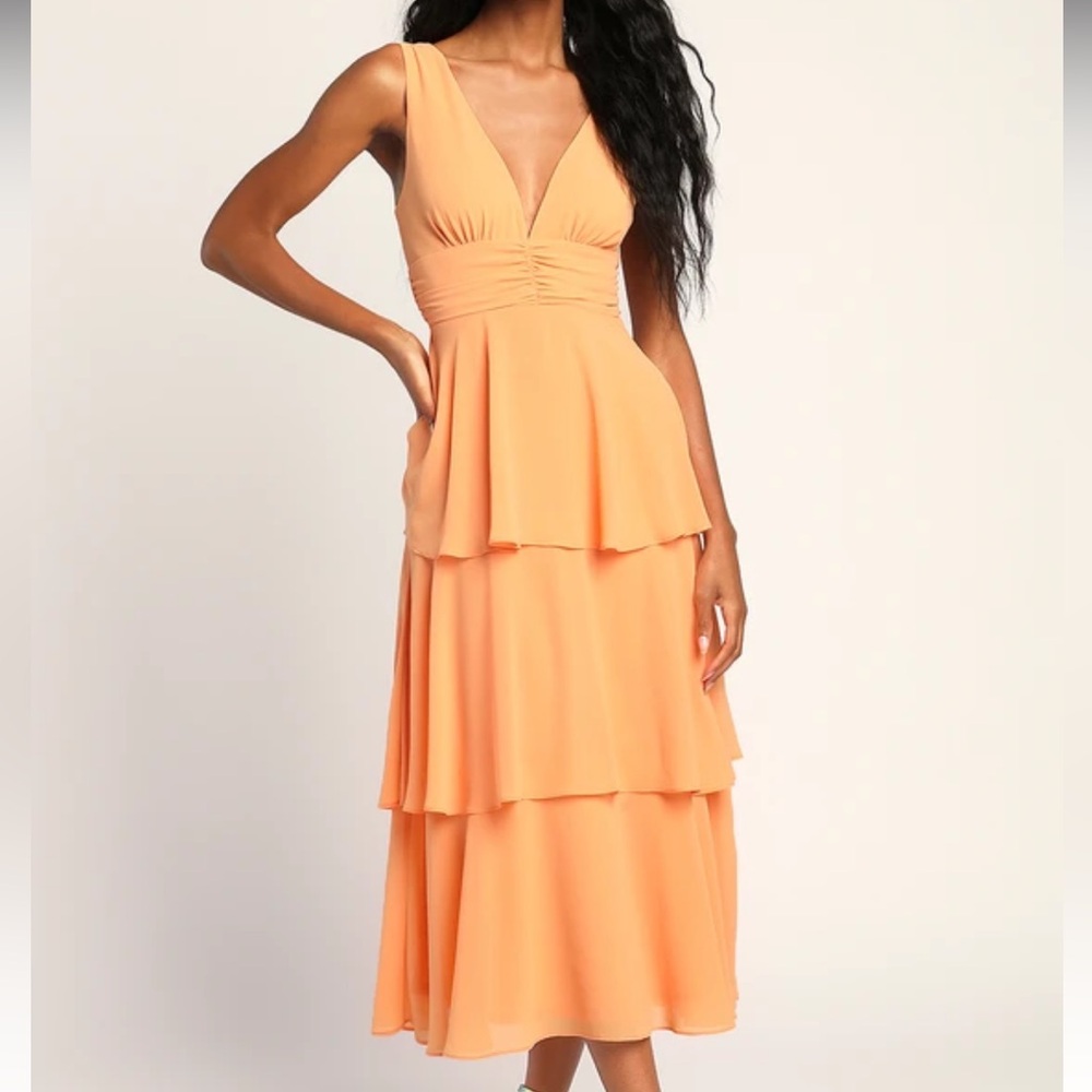 Orange Tiered Midi Dress